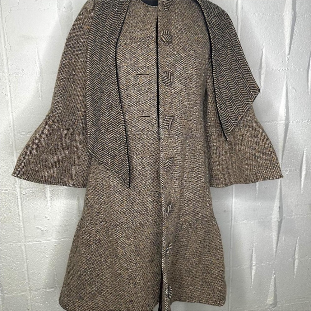 Nanette Lepore Brown and Cream Tweed Coat Bell Sleeve Drop Waist